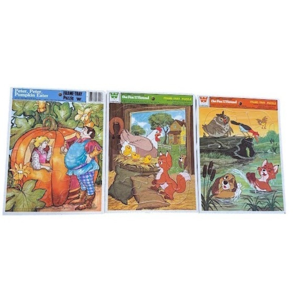 Whitman Frame Tray Puzzles Lot Peter Peter Pumpkin Eater Fox Hound 1981 Vintage‎